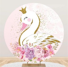 Swan Round Backdrop Golden Glitter Pink Flower Backdrop Stand Cover