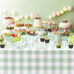 Sage Green Gingham Party Tablecloth Decorations, 3 Pack Green Checkered
