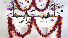 50 FT Halloween Tinsel Garland – Orange Pumpkin, Black Spider, Purple Bat Decor