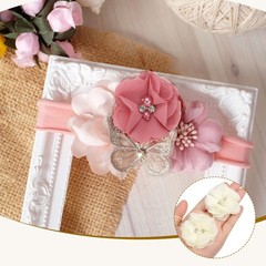 12Pcs 2″ Chiffon Flowers with Rhinestone Pearl Sewing Fabric Flower,Light Yellow
