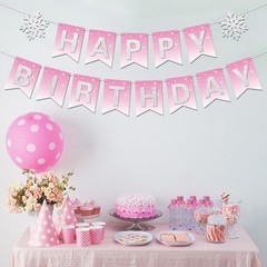 Blopee Pink Snowflake Happy Birthday Banner Prestrung Girl Winter Wonderland …
