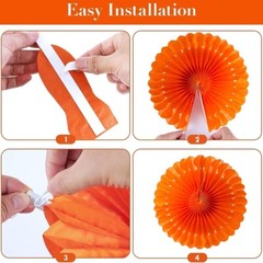 Paper Fans Party Decorations Orange Hanging Paper Fans – 23pcs Orange and Pink