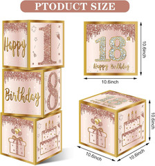3Pcs 18th Birthday Decorations Boxes for Girls Women, Pink Rose Gold 18th Birthd