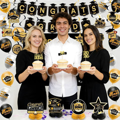 Graduation Decorations 2026 Black Gold Party Decor Set Grad Banner Class