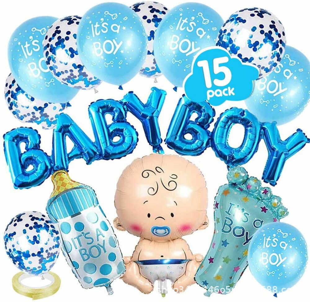 Globos De Papel Aluminio y Latex It’s a Boy Azul Decoracion Para Baby Shower Set