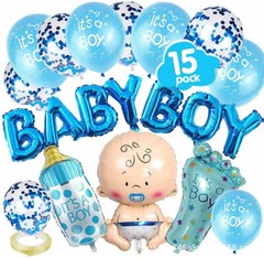 Globos De Papel Aluminio y Latex It’s a Boy Azul Decoracion Para Baby Shower Set