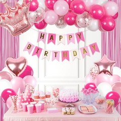 Hot Pink Birthday Decorations for Women with White Hot Light Pink Balloons