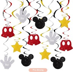 16 Pcs Mouse Hanging Swirl Decorations, Pre-Strung Mouse Birthday Party Decor…