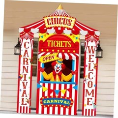 4Pcs Carnival Circus Tent Decorations Include Red and White Striped Porch