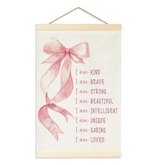 Pink Bow Wall Decor for Girls Room, Preppy Positive Affirmations Wall Decor B…