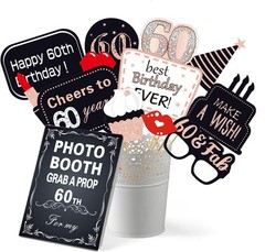32 PCS Pink Rose Gold Black 60th Birthday Photo Booth Props Party Supplies