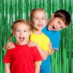 3 Pack Green Backdrop Tinsel Curtain Party Streamers 4.72 ft x 9.44 ft,