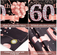 60Th Birthday Banner Decorations Backdrop for Women, Extra Large 60 Year Old Bir