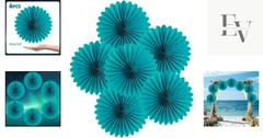 Vibrant Teal Hanging Decorations – Set of 6 Durable Paper Fans for All Occasions
