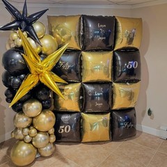 36pcs Gold and Black Square Foil Balloons Wall Backdrop with 147pcs Balloon G…