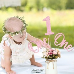 Pink 1st Birthday Centerpiece Stick Glitter Number 1 Table Decor 12 PCS