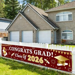 Maroon and Gold Graduation Decorations 2026 Banner, Congrats Grad Party Suppl…