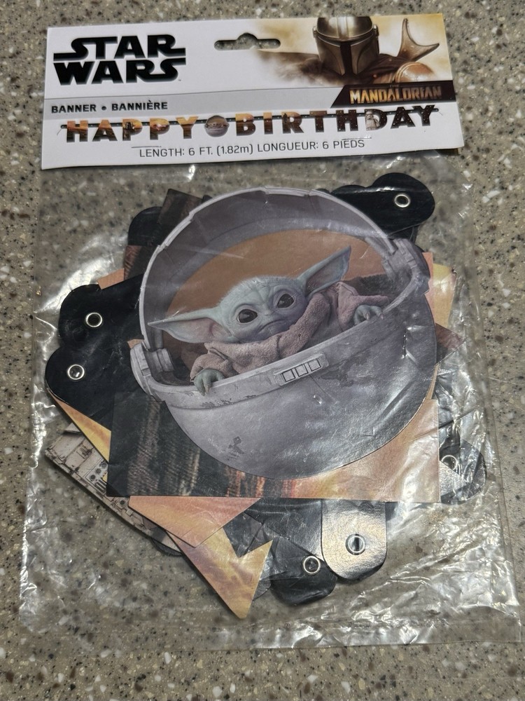 STAR WARS BIRTHDAY BANNER Mandalorian BABY YODA «happy birthday» 6′ long NEW!