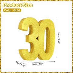Number 30 7.9″ Glitter Number Birthday Decor Gold(7.9″ L)