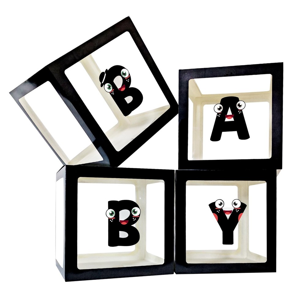 Onteftshop Baby Boxes Letters Party Decorations Clear Black 4 Count