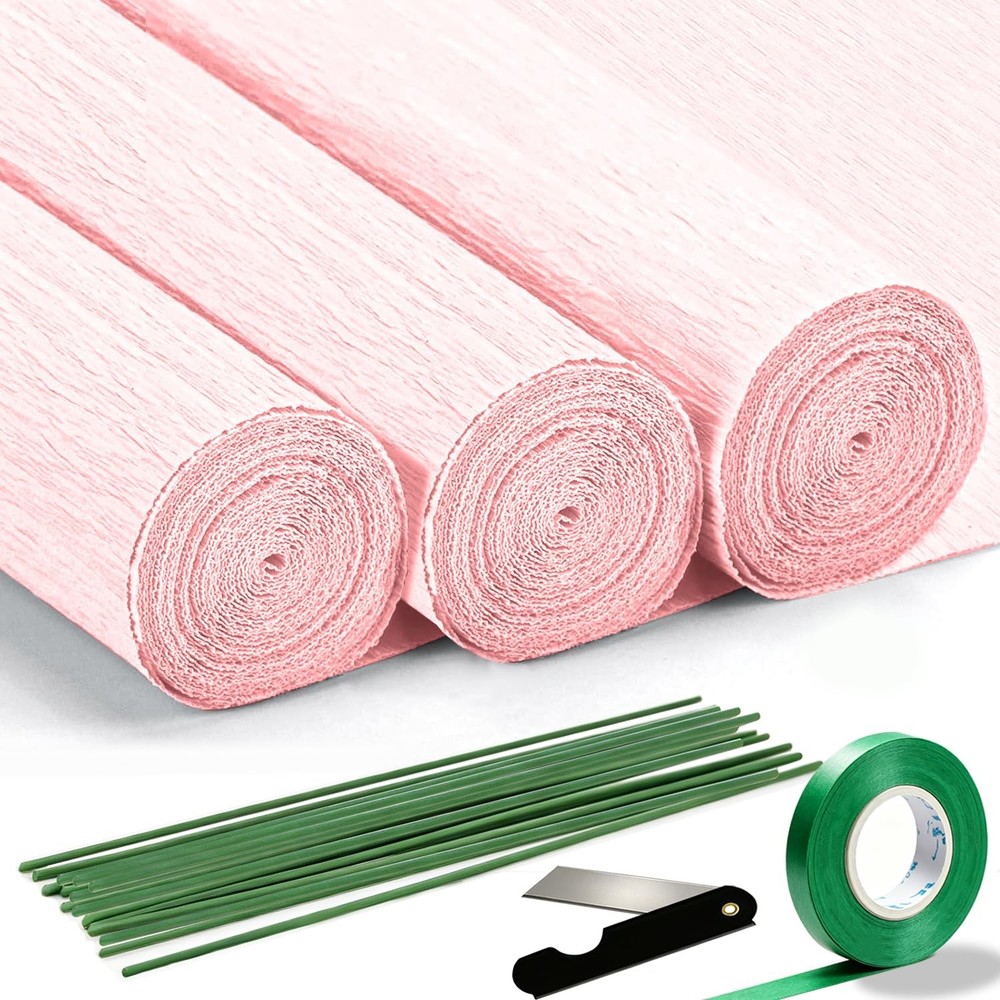 Pale Pink Crepe Paper Rolls Multi Color Streamers DIY Craft 9.8 In x 8.2 Ft 3 PK