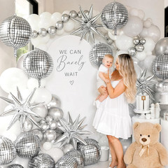 Disco Ball Balloons for 70S Disco Party Decor, 22 Inch Large 4D Metallic Silver