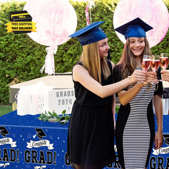 2 PCS Graduation Decorations 2026, 108″ X 54″ Blue Graduation Tablecloth, Dispos