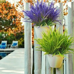 FANMINI Outdoor Artificial Plants 8 Bundles Fake Grass UV Green