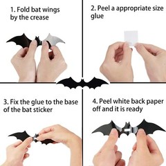 Halloween 3D Bat Wall Decals Party Scary Spooky Black Decorations Stickers 12pcs