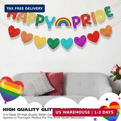 Fulmoon Pre-strung Happy Pride Banner, LGBTQ+ Sign Rainbow Party Decoration Prid