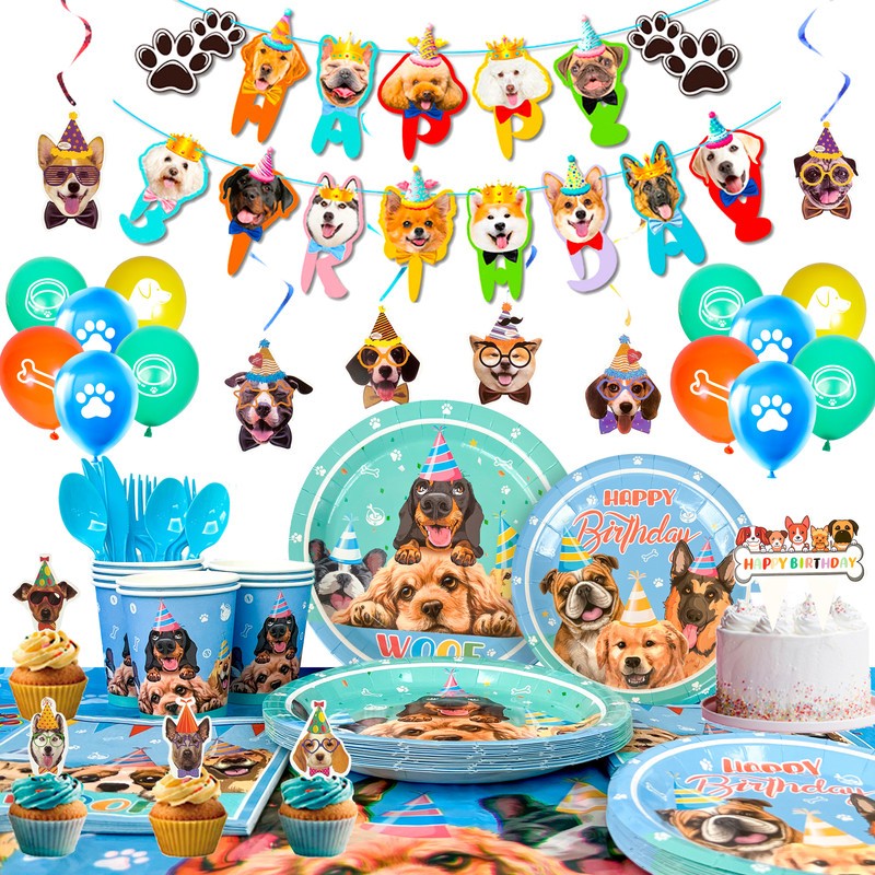 Dogs Kinder Birthday Party Decorations Pet Party Tableware Plates Balloons Set