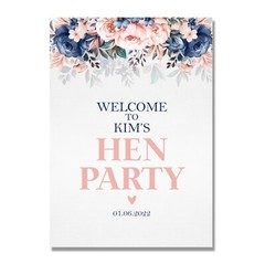 Personalised Navy & Pink Floral Welcome To My Hen Party Sign Poster (KP80)