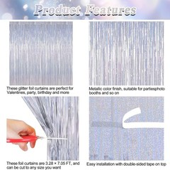 Glitter Silver Tinsel Foil Curtains 2 Pcs – Perfect for NYE & Engagement Parties