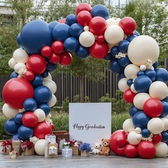 Red White Blue Balloons Arch Kit, Double Stuffed Dark Ruby Red Navy Blue Ivory W