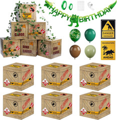 6 Pcs Dinosaur Party Decorations Kit with 12X12X12 Inch Theme Boxes, Banner, Bal