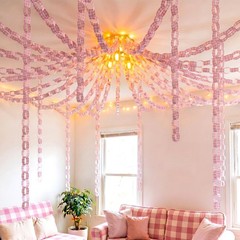 Fanfanwin 300 Sheet Gingham Paper Chain Garland Strips – 1×8 Inch DIY Pink