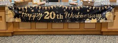 Happy 20th Workiversary 20 Years Large Banner Work Anniversary & gold balloons