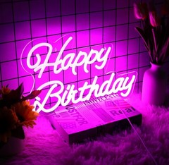 ✨ 20″ Pink «Happy Birthday» LED Neon Sign (Adjustable Brightness)