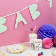 Table Fun Oh Baby Banner 6.5 Ft. New In Package Mint Green Paper White Ribbon