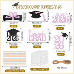Graduation Decorations 2026, 24 PCS Black and Pink Graduation Centerpieces for T