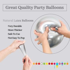 110 Metallic Silver Balloons 12″ with Ribbons