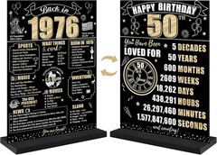 Black Gold 50th Birthday Decorations Back in 1976 Table Sign for Men Women, Two-