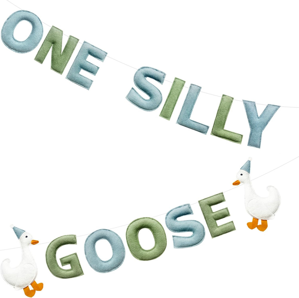 One Silly Goose Birthday Decorations Sage Green Dusty Blue Felt Handmade Pre-Str