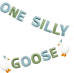 One Silly Goose Birthday Decorations Sage Green Dusty Blue Felt Handmade Pre-Str