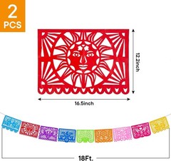 2 Packs Mexican Party Decoration 18 Feet Plastic Papel Picado Fiesta Banner Cin