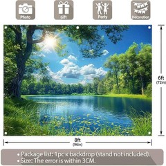 Fabric 8x6ft Lake Natural Scenery Backdrop River Forest Tree Blue Sky Bokeh
