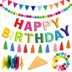4PCS Pre-Strung Happy Birthday Banner – Felt Happy Birthday Garland, Rainbow