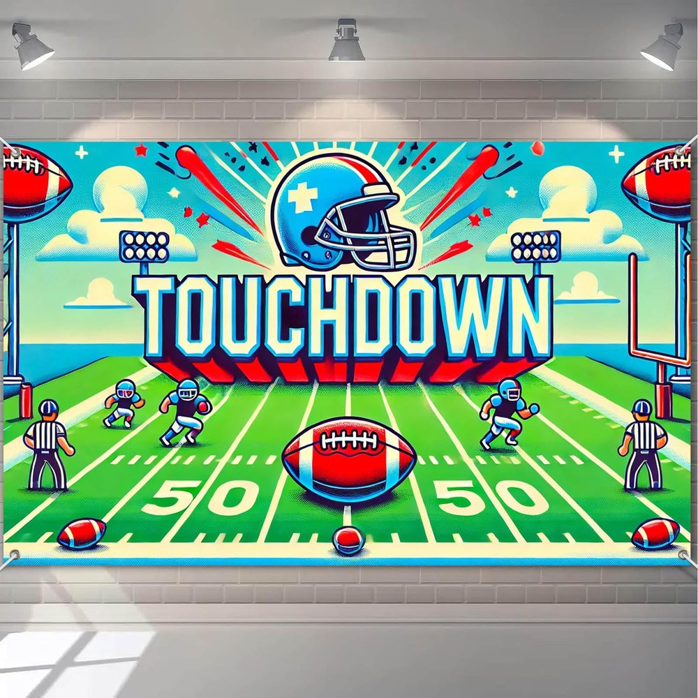 HOMETITUTE Touchdown Football Banner 71×43 Inch Game Day Field Backdrop Stadi…