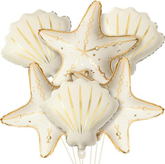 Gejoy 6 Pcs Under The Sea Party Decorations, Starfish & Seashell Foil Balloons,