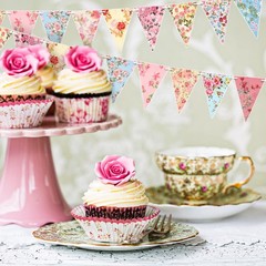 Funtery 5 Pcs Retro Bright Floral Paper Garland Chic Tea Party Multi-colored